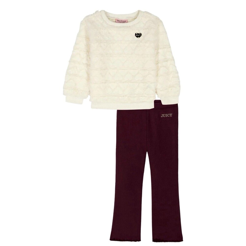 NEW Juicy Couture Girls 2T 2pc Faux Fur Sweater Leggings Set Ivory/Burgundy Fall